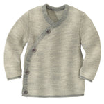 Knitted sweater with button details on a white background