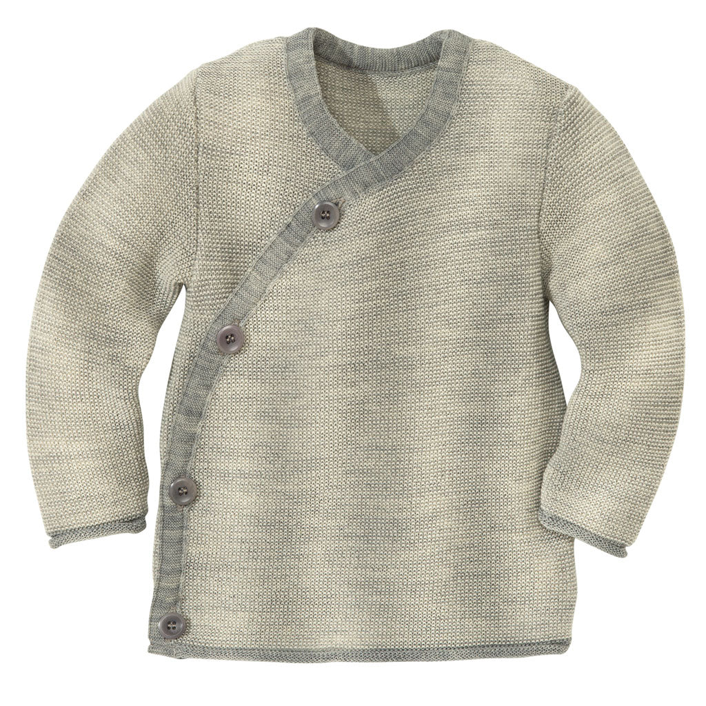 Knitted sweater with button details on a white background