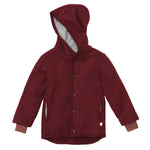 Red hooded jacket with buttons on a white background