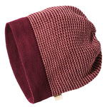 Knitted beanie in two-tone burgundy on a white background